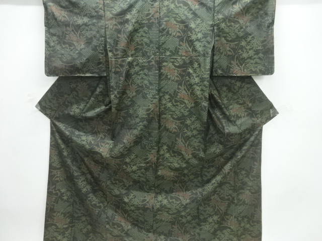 JAPANESE KIMONO / DORO OSHIMA TSUMUGI / WOVEN BOTANICAL PATTERN